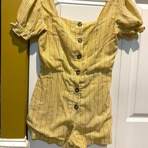 Yellow/white striped romper (puffed sleeves)- Harper; Size S; $10